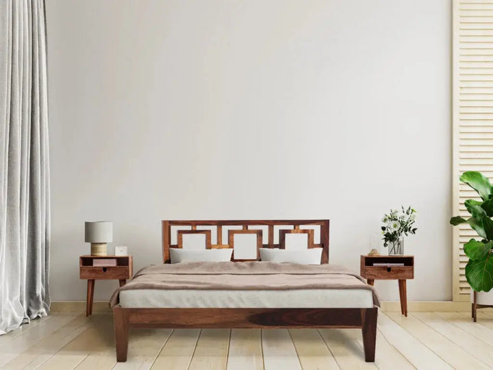 Gorry solid wood queen size bed walnut finish My Store