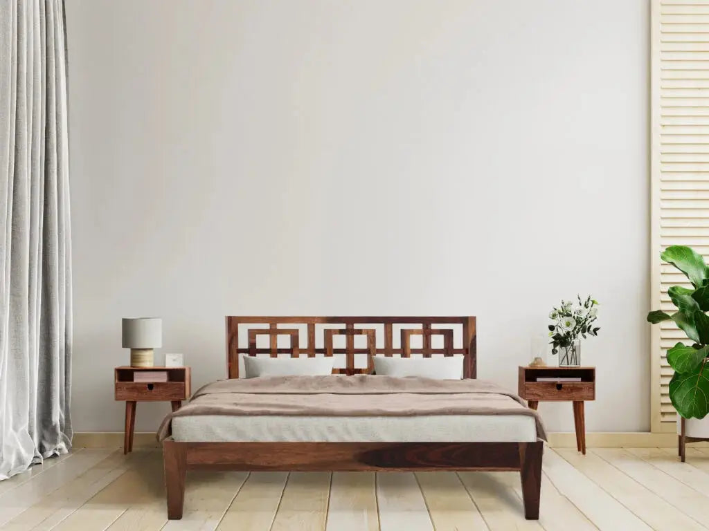 indy solid wood queen size bed walnut finish My Store