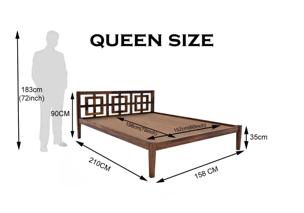 indy solid wood queen size bed walnut finish My Store