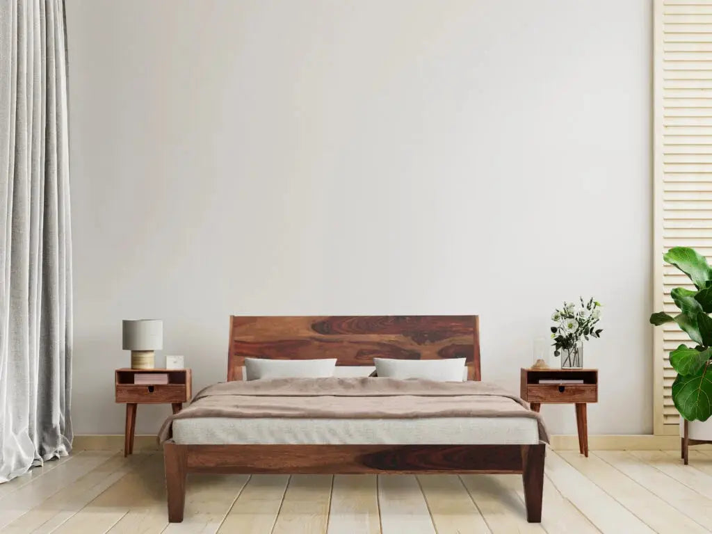 Jawa solid wood queen size bed walnut finish My Store