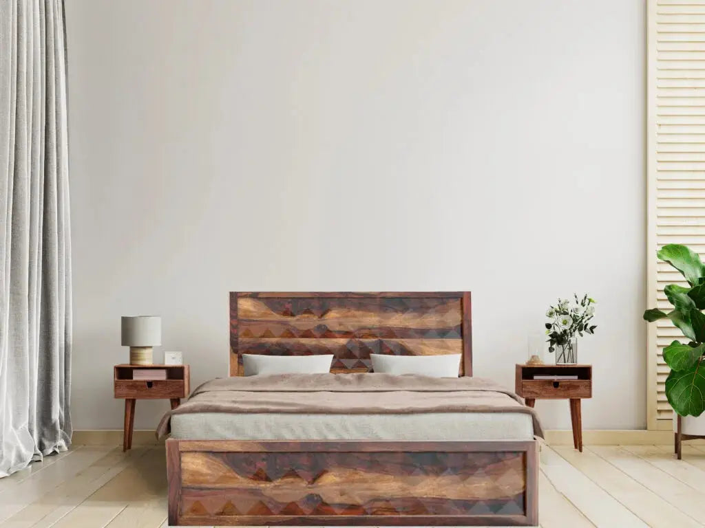 Diamond solid wood King size walnut finish bed My Store