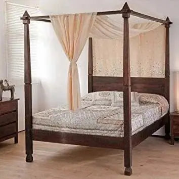 furnitureshri solid wood poster bed in walnut finish My Store