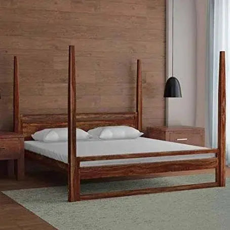 furnitureshri solid wood poster bed in walnut finish My Store